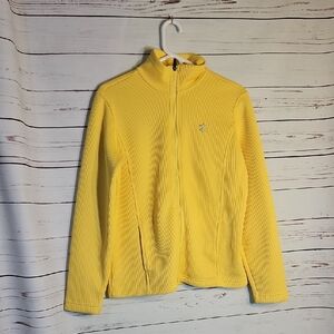 IZOD Yellow Full Zip Jacket Waffle Knit Collared Casual Activewear‎